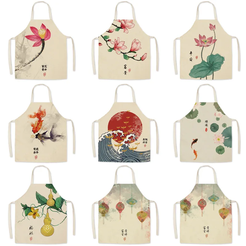 

1 Pcs Flower Pattern Women Lady Apron for Home Kitchen Restaurant Chinese Style Cooking Bib Aprons Catering Anti-Fouling