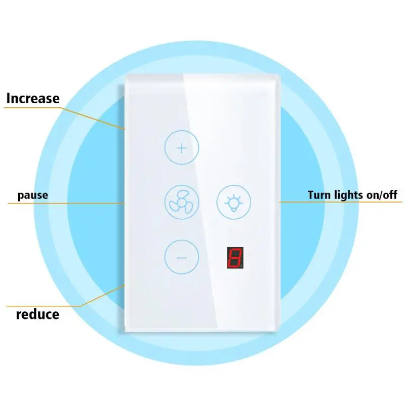 Tuya Wifi / Zigbee Five-speed Fan Light Switch Thyristor Speed Adjustment Touch Panel Remote Control Alexa Google Home