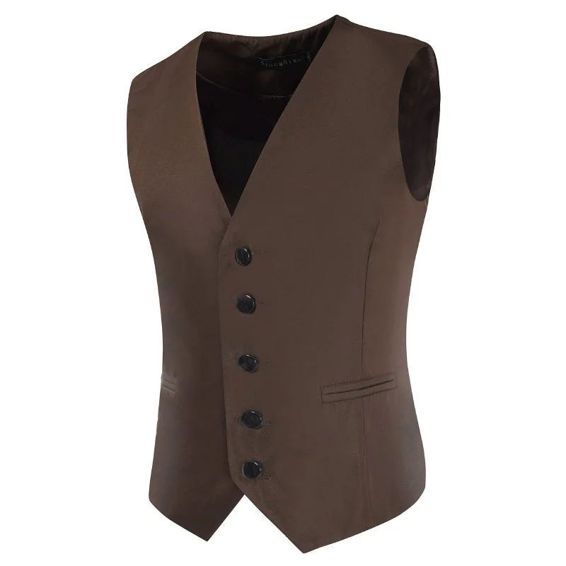 

Solid Men Suit Vests Slim Casual Business Mens Waistcoat Gentlemen Groomman Wedding Mens Gilet Oversized Single Breasted Vest