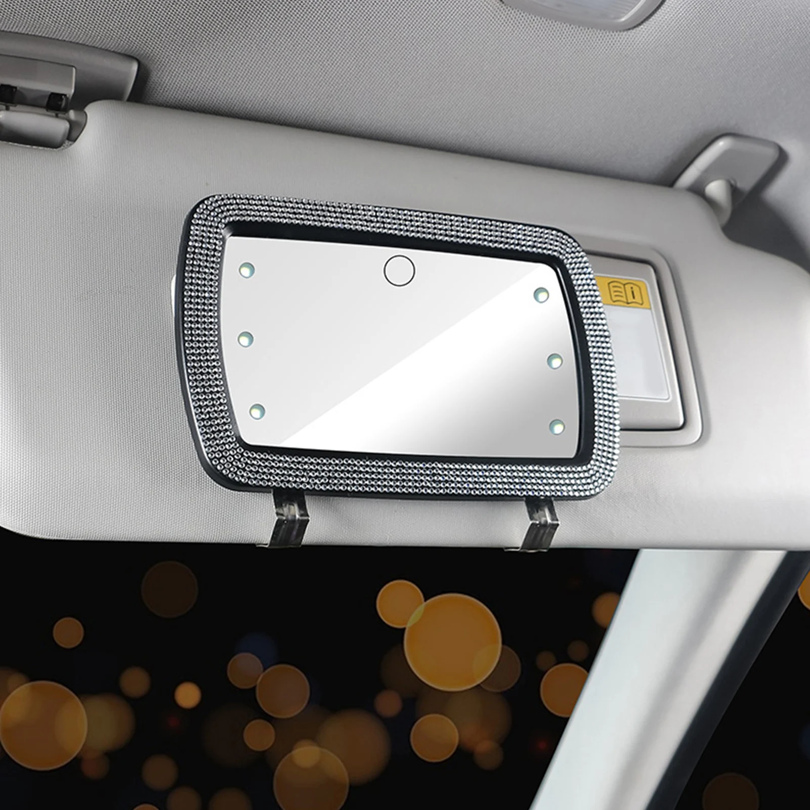 

LED Car Visor Vanity Mirror Car Makeup Mirror With Rhinestones Car Cosmetic Mirror With Built-in Battery Dimmable Rear View