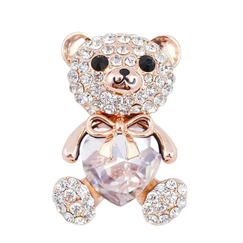 CINDY XIANG 3 Colors Choose Big Crystal Heart Bear Brooch Cute Animal Pins for Women Dress Coat Badges Jewelry Hot