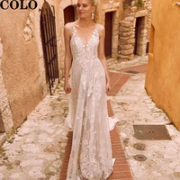 boho wedding dress 2022 women for plus size bridal dresses open back a line lace floral wedding gowns v neck