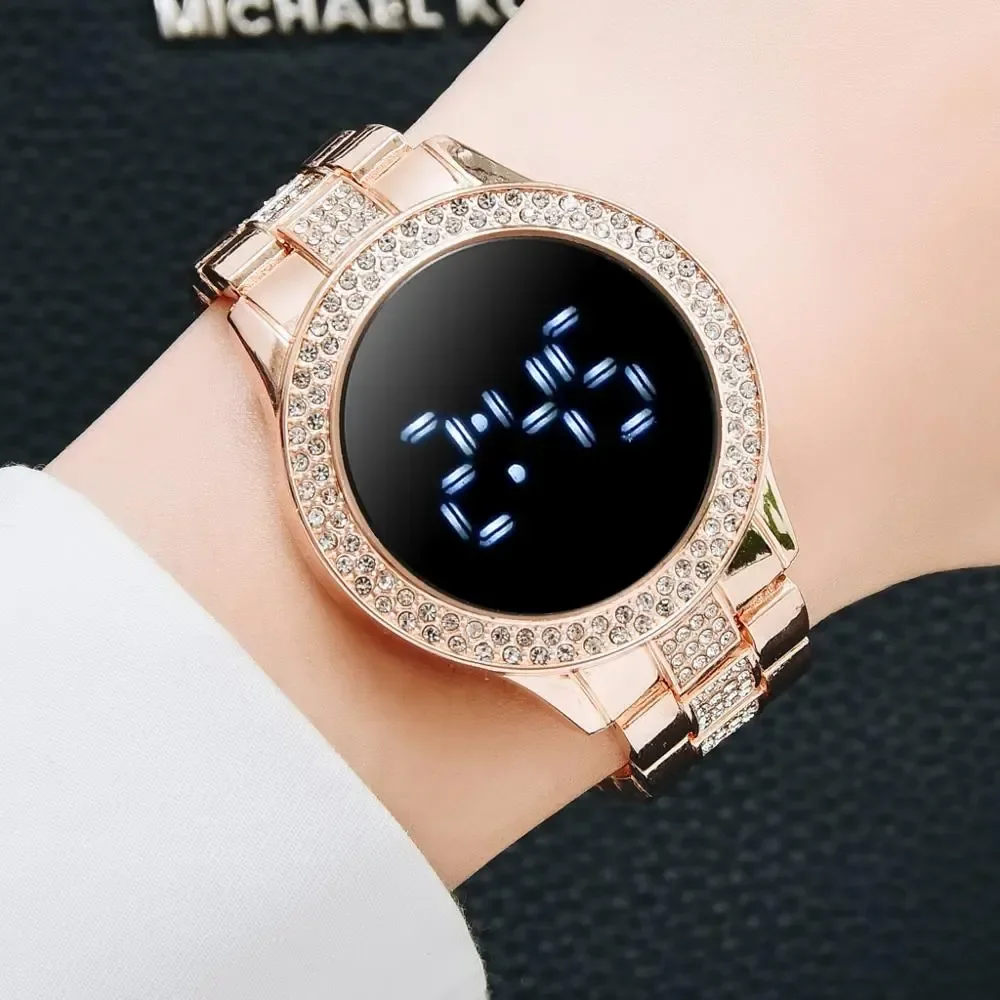

Digital Magnet Watches For Women Rose Gold Stainless Steel Dress LED Quartz Watch Female Clock Relogio Feminino Drop Ship