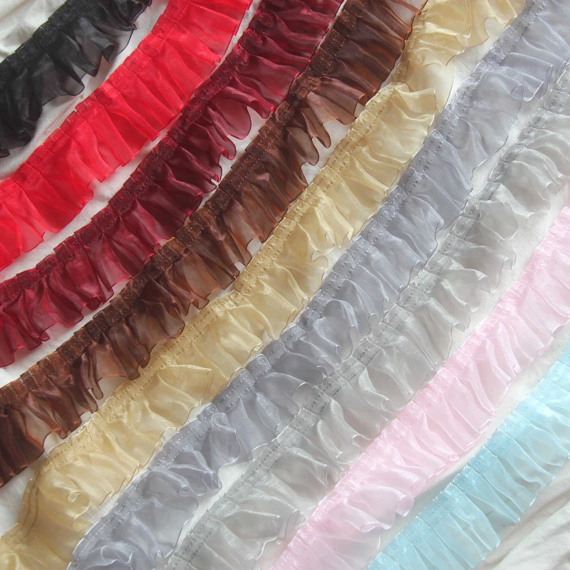 Плиссированная кружевная отделка из органзы аппликация ленточной ткани