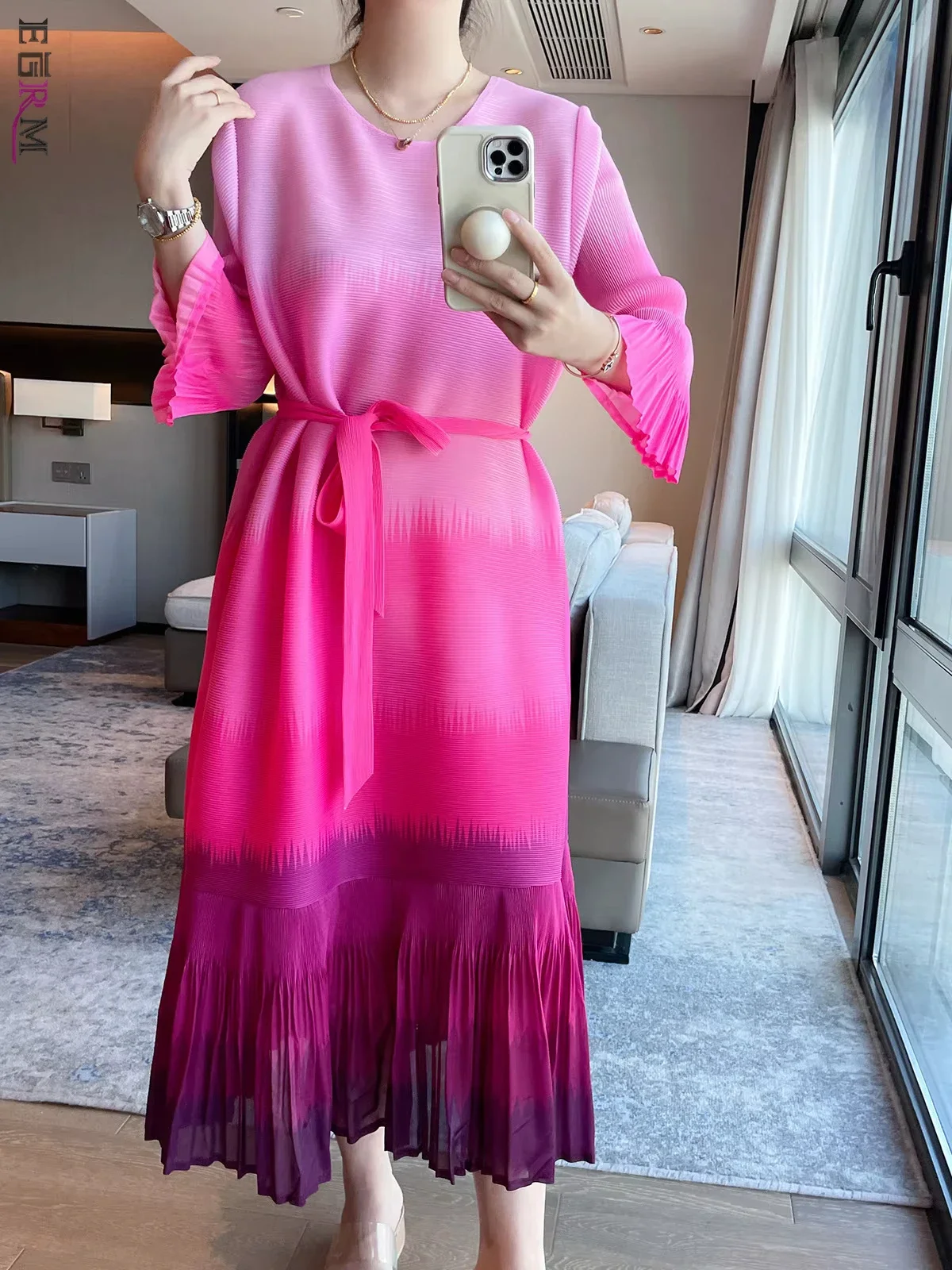 Плиссированные Длинные платья EGRM женские платья-трапеции средней длины с