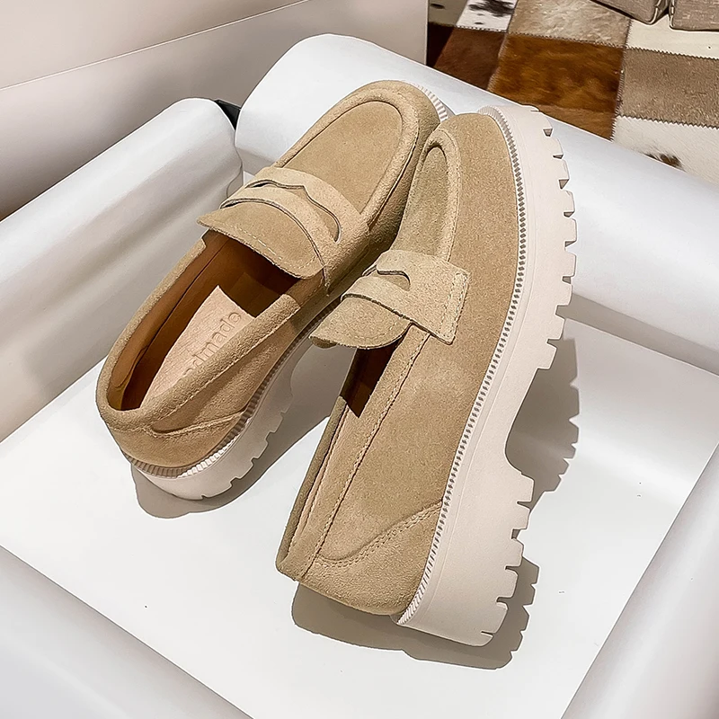 Spring And Autumn Loafers Women 2023 New Comfortable Casual Cowhide British Style Women's Shoes Thick Heel Thick Sole Retro