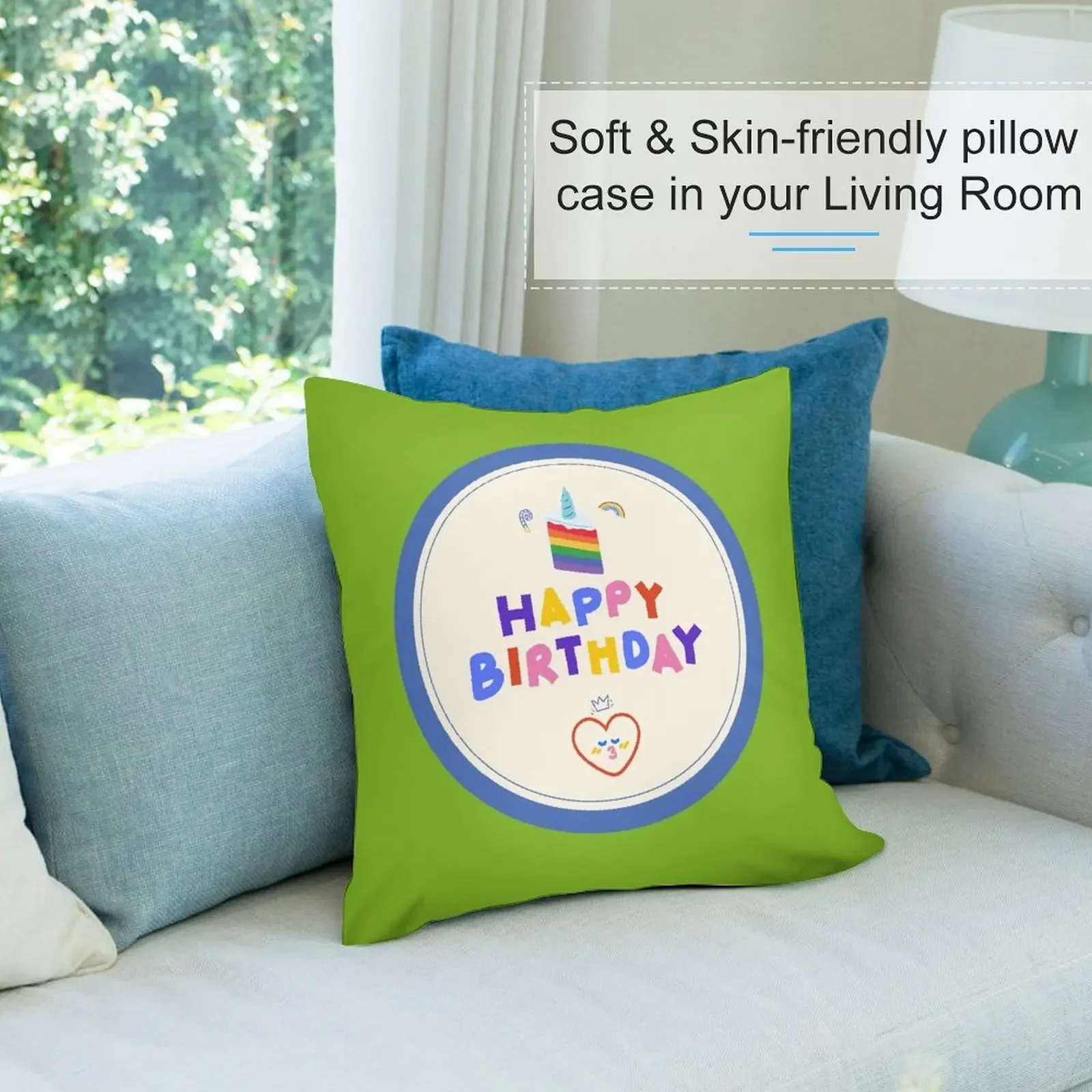 Сине-кремовая красочная декоративная подушка с днем рождения рождественские