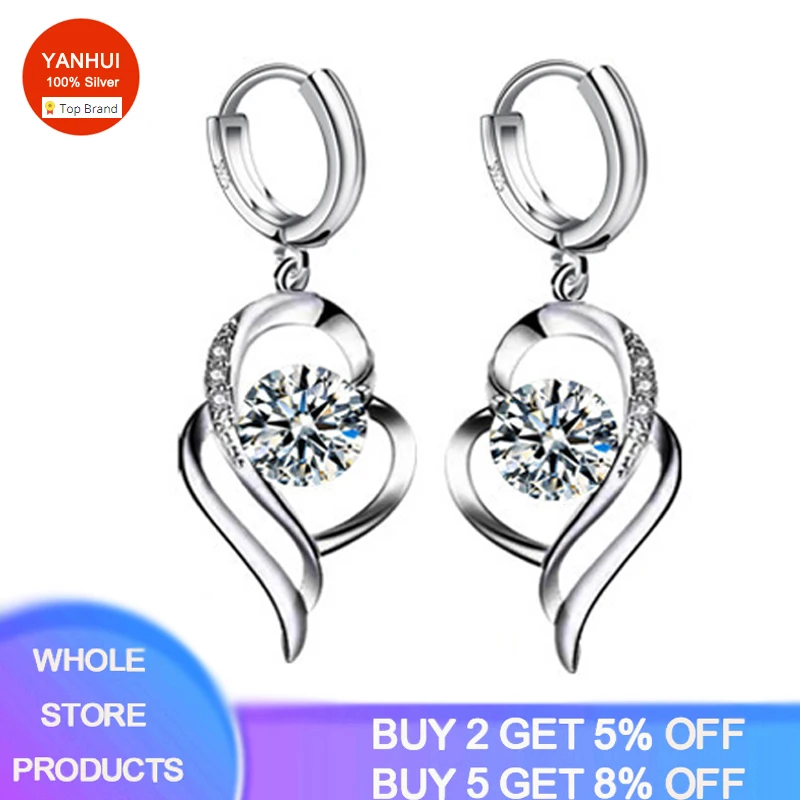 

YANHUI Original Real Tibetan Silver Hollow High Quality Zircon Crystal Long Drop Earrings For Women Fashion Wedding Jewelry Gift