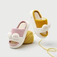 2022 spring children shoes linen breathable home indoor slides eva sole antiskid portable kids sandals slippers for boys girls