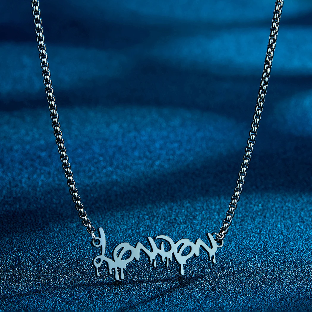 

LUKATU Personalized Name Customized Stainless Steel Pendant Necklace For Men Women Charm Memorial Jewelry Gift