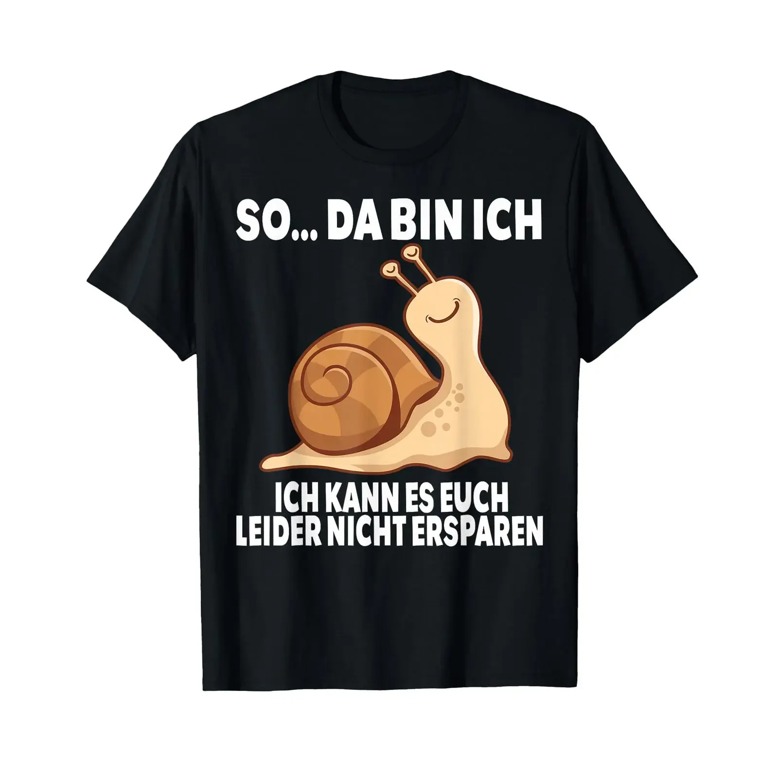 Фото Футболка с забавными улитками и немецким текстом «Da Bin Ich Kann Es Euch Nicht Erspare», черная, винтажная, с эффектом потертости, дизайнерская одежда, мягкий принт. №1