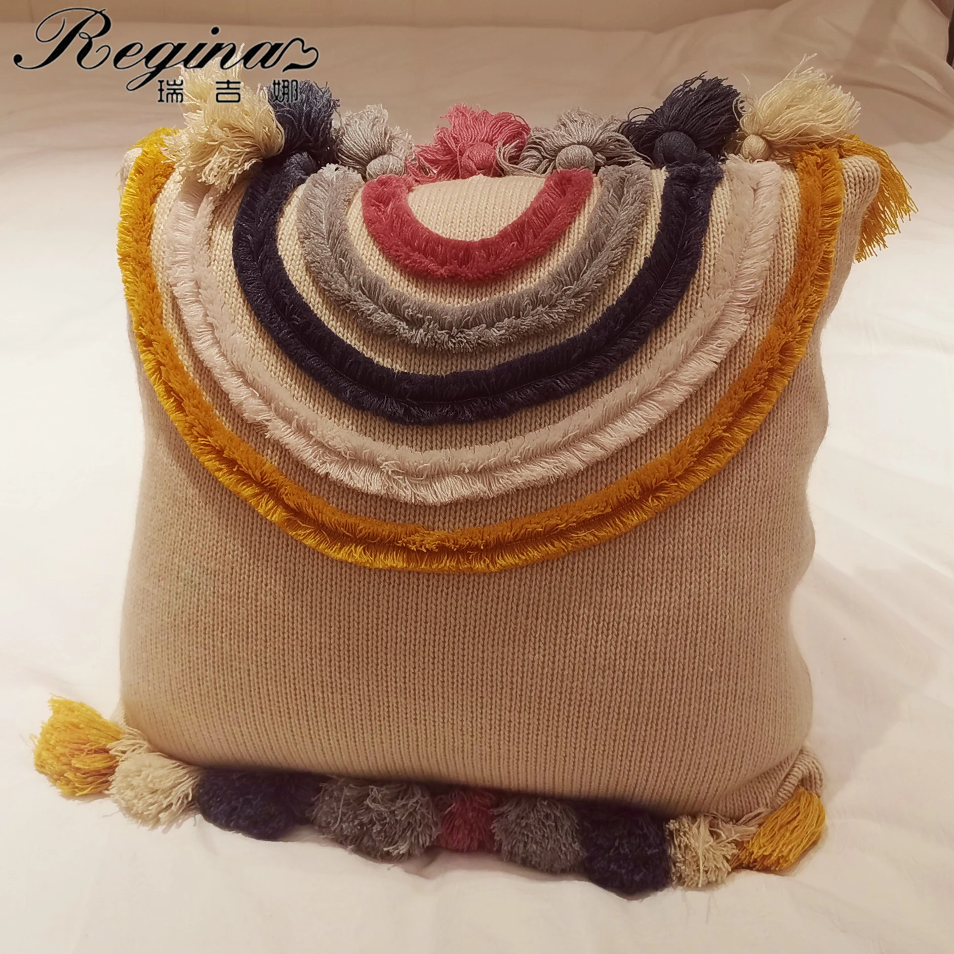 

Мягкий чехол в радужную полоску, 45 х45 см Регина Rainbow Stripe Tassel подушка обложка 45*45 см мягкий наточенный красочный домашний декорирование бежев...