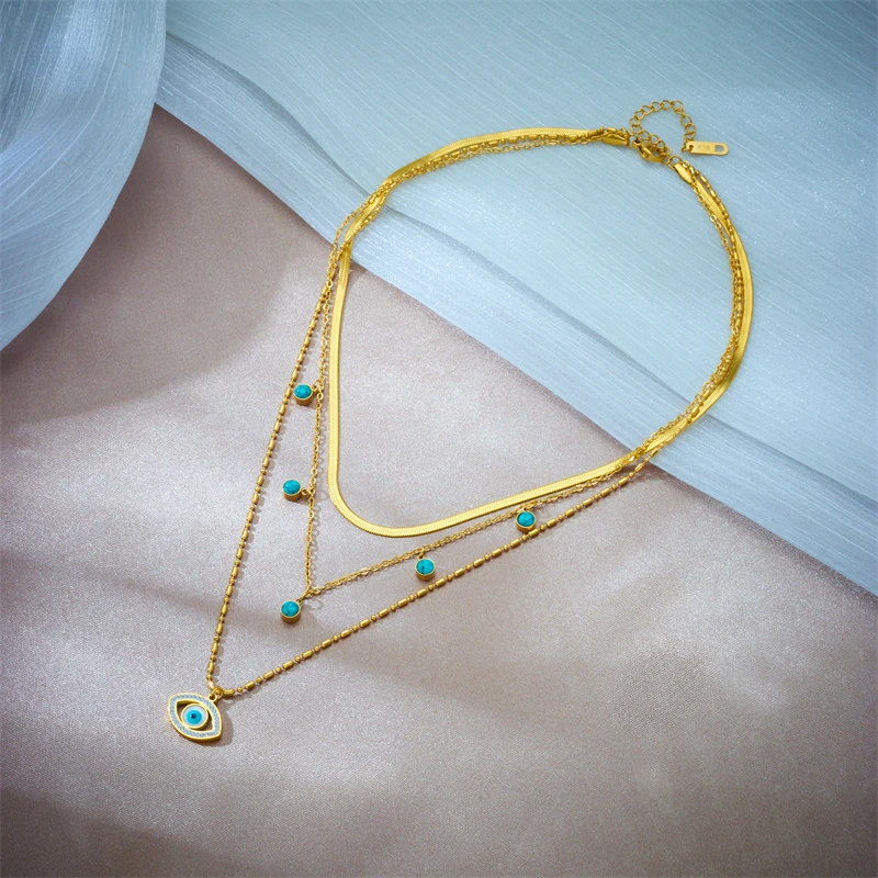 Ожерелье LAMENGLY из нержавеющей стали 316L с многослойным кулоном в виде глаза для