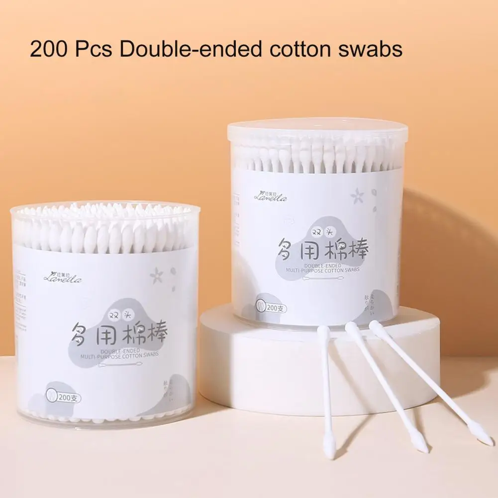 

200Pcs/Box Spiral Cotton Swab One-time Allergy Free Soft Multipurpose No Odor Makeup Tool Lightweight Spiral Pointed Head Cotton