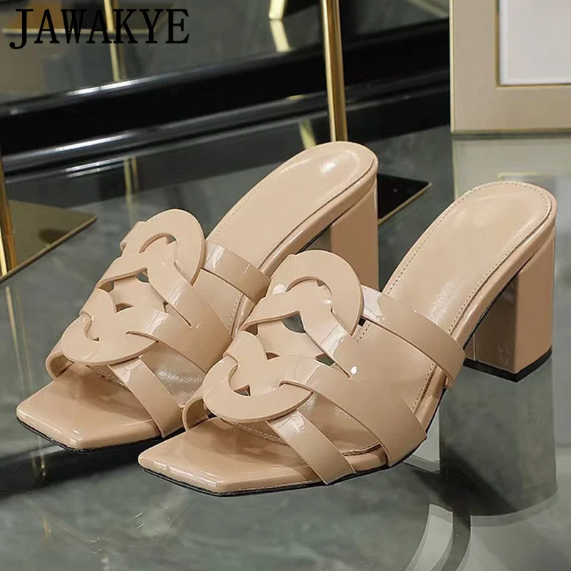

Square Open Toe Chunky heel Slippers Women Summer Luxury Brand Mules Female Ethnic Style Classics Braid Designer Sandals mujer