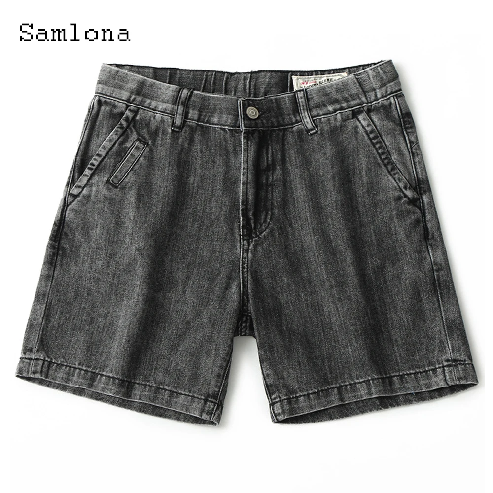Samlona Plus Size 4xl Men's Patchwork Demin Shorts Male Casual Button Up Short Jeans 2022 Summer New Sexy Demin Shorts