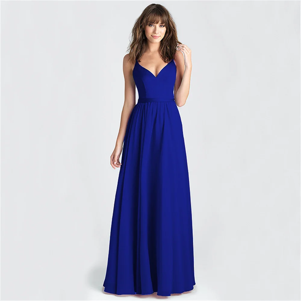 

Chic Women V-neck Long Party Dress 2023 New in Sexy Spaghetti Elegant Vestidos Elegant Female Formal Graduation Evening Gowns