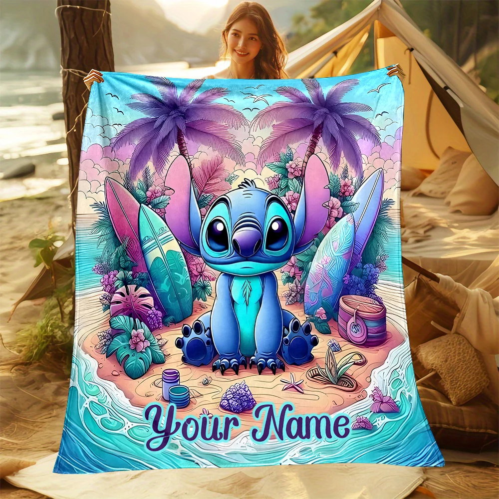 Одеяло с индивидуальным именем и принтом Disney Stitch для дивана кровати путешествий