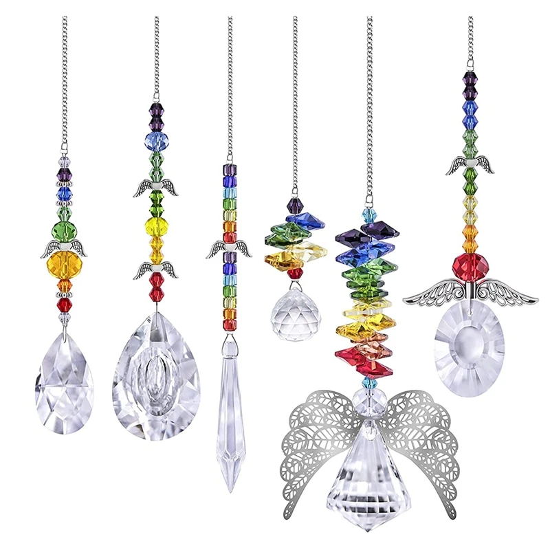 

New Crystal Suncatchers Hanging Crystal Angel With Multicolor Beads Rainbow Maker Pendant For Gift, Garden Decoration,Window