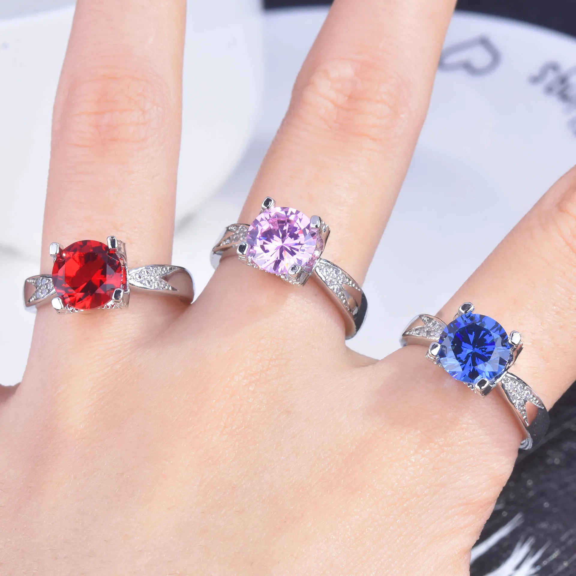 

Vintage S925 Sterling Silver Color Sapphire Jewellry Ring for Women Anillos De Diamond Side Stone Gemstone Bizuteria Jewelry