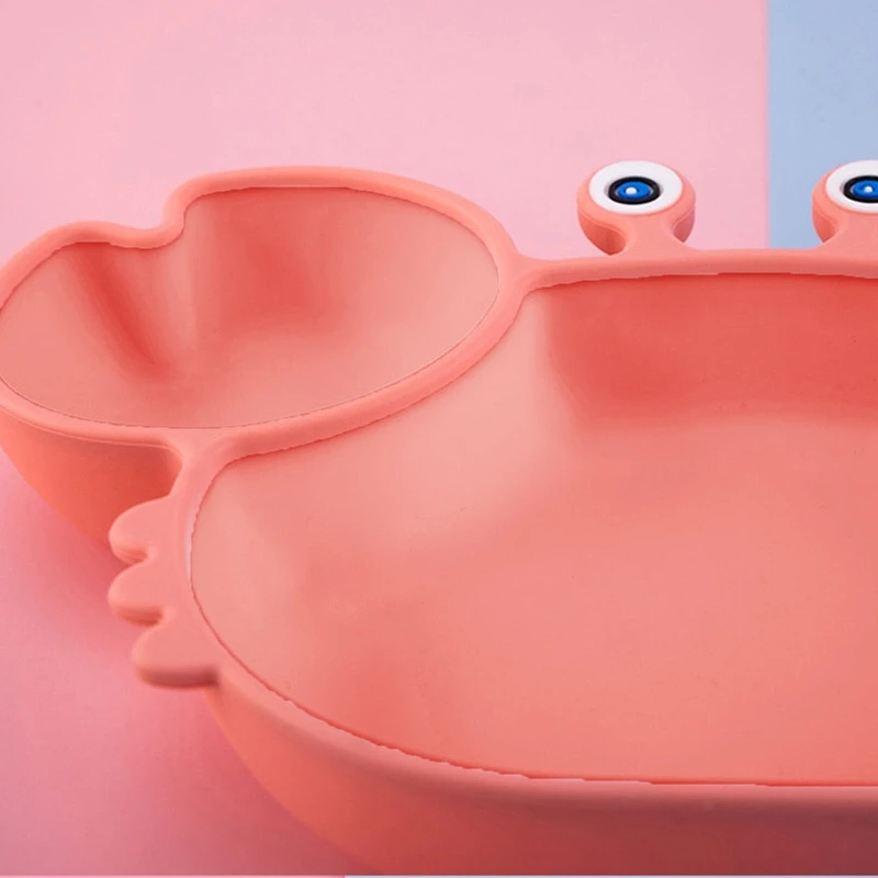 

Cartoon Crab Baby Suction Bowl Divided Dinner Plate Infant Learning Feeding Dish