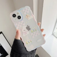 cute sweet flower bunny wave frame phone case for iphone 13 11 12 pro x xr xs max mini 7 8 plus fashion cartoon clear soft cover