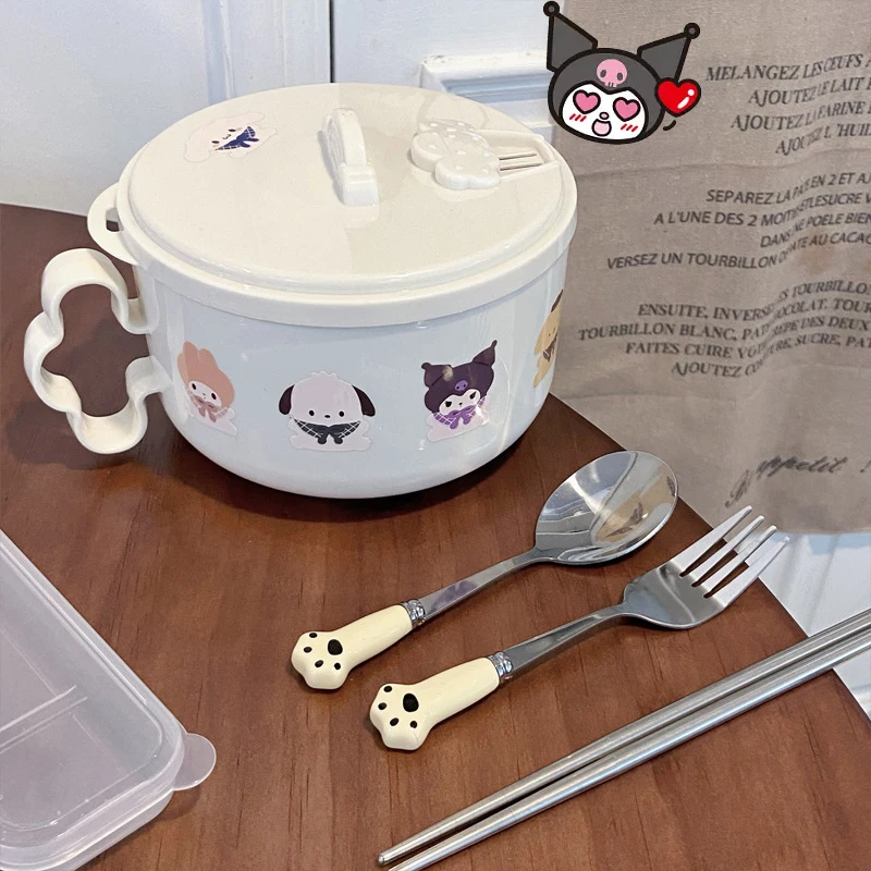 

Sanrio Cartoon Kuromi 304 Stainless Steel Lunch Box Kawaii My Melody Cinnamoroll Pom Pom Purin DIY Sticker Instant Noodle Bowl