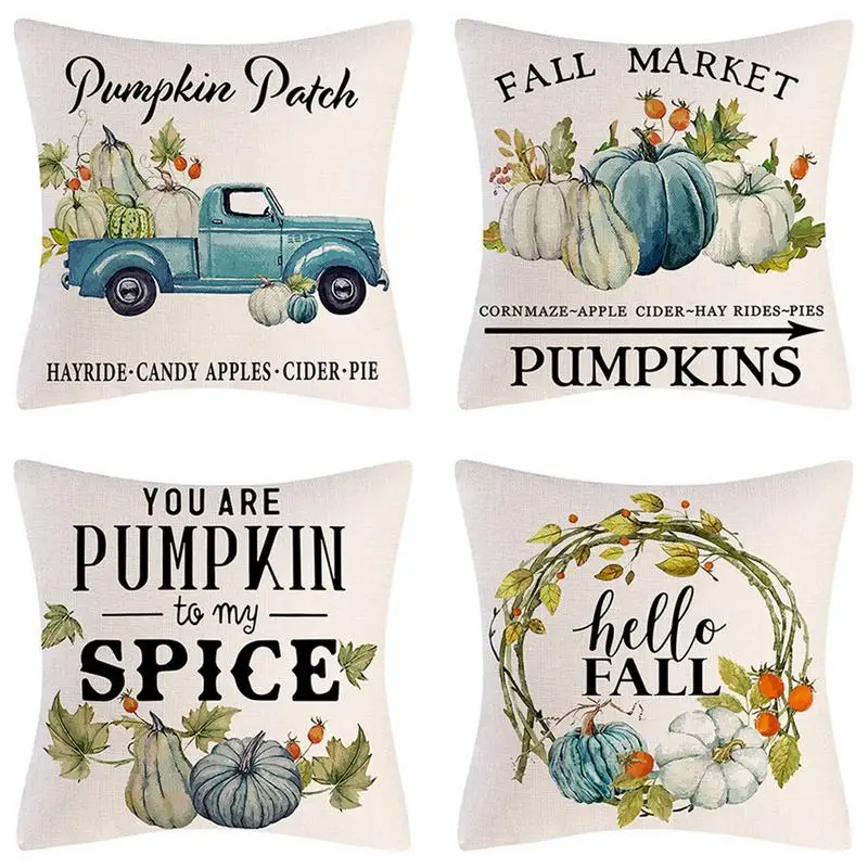 

Осенние наволочки, 4 шт., Льняные Наволочки с тыквой для подушек на День Благодарения, удобные мягкие наволочки для подушек с внутренней молнией