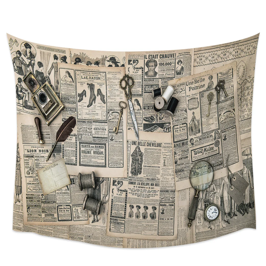 

Европейская ретро старая газета, гобелен в стиле хиппи, тканевый Настенный декор для пляжной комнаты, тканевый ковер, коврики для йоги, прос...