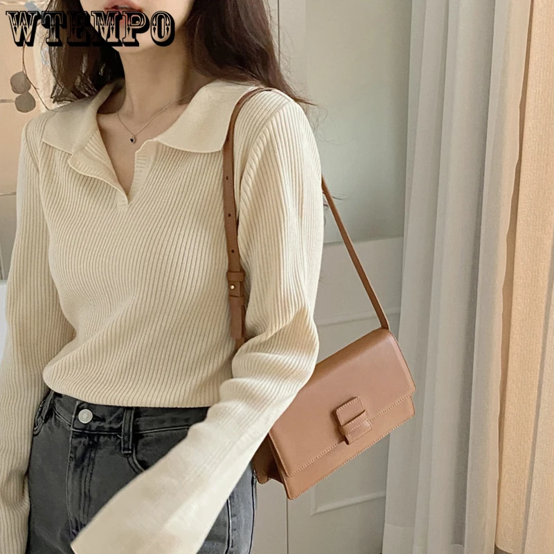 

Women Sweater V Neck Slim Long Sleeve Korean Fashion Pullover Knitted Jumper Autumn Winter Y2K White Sueter Mujer Invierno 2022