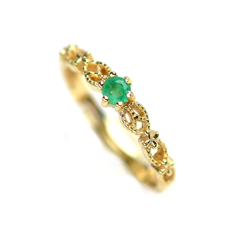 

Korean Fashion Elegant Natural Emerald Gemstones Finger Band Rings Engagement Weeding Bridal Ring 9k 10K 14k Real Gold Jewellery