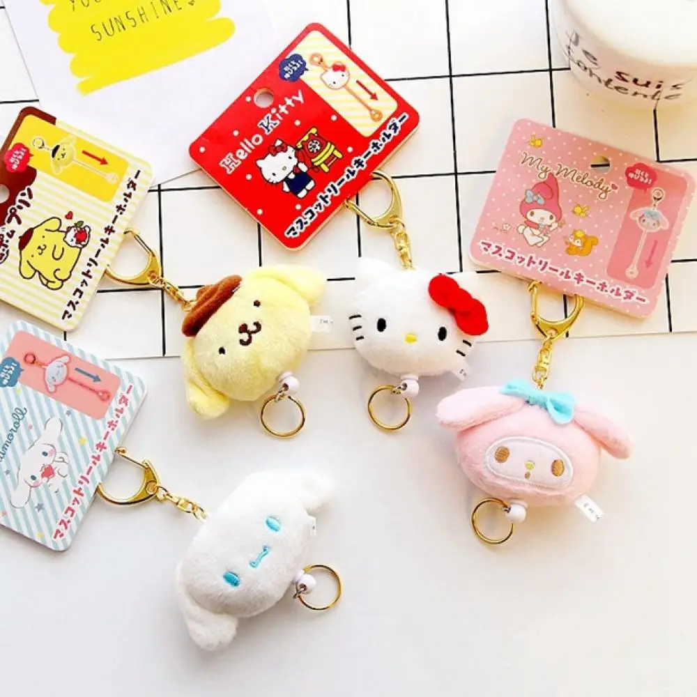 

New Cartoon My Melody Cinnamoroll Pom Pom Purinkt Plush Doll Creative Retractable Keychain Pendant Bag Accessories