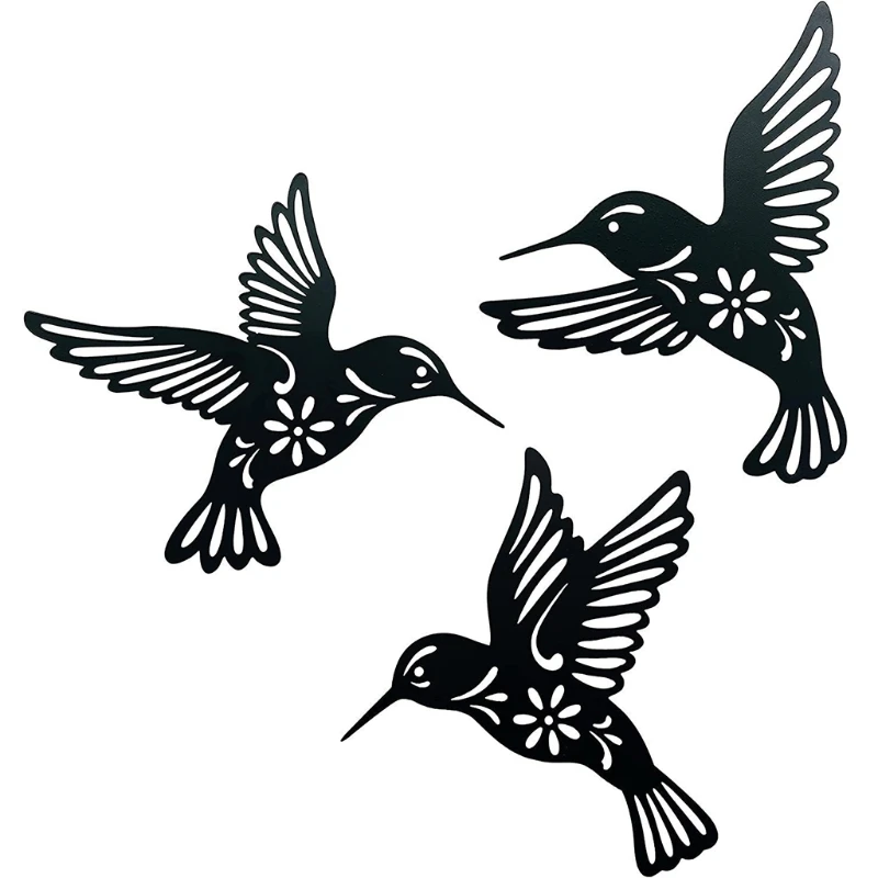 

3 Pieces Metal Hummingbird Wall Art Decoration Hollow Out Iron Black Bird Sculpture Hanging Pendant Ornament Living Room Home