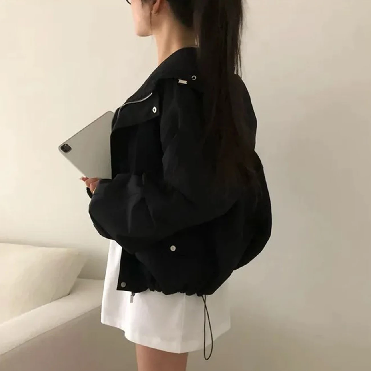 Женские Стильные Одноцветные Свободные Куртки С Капюшоном В Стиле Сафари