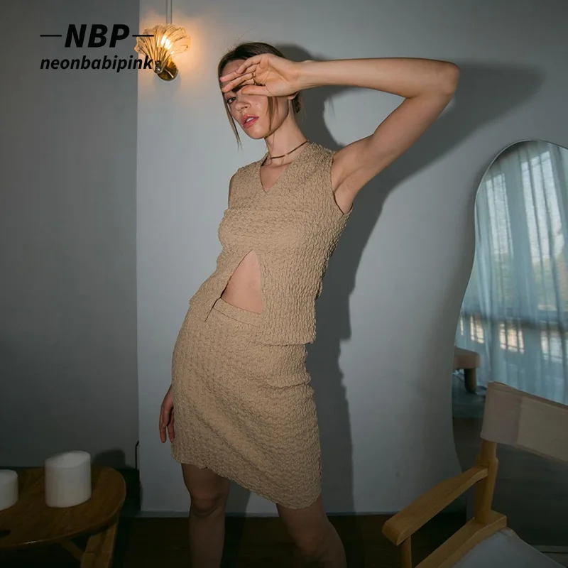 

NEONBABIPINK Sexy Two Piece Set Slit Top and Mini Skirts Matching Sets Casual V Neck Sleeveless Bodycon Dress for Women N71-CH25