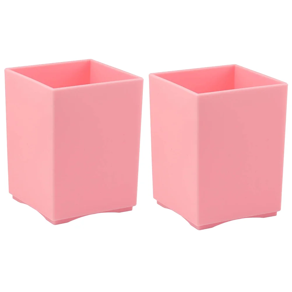 

2 Pcs Brushes Children Plastic Square Pen Holder Stationery Organizer Office