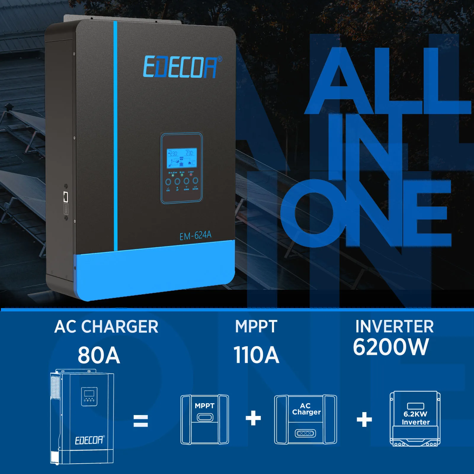 EDECOA 6200 Вт Гибридные солнечные инверторы Чистая синусоидальный инвертор с