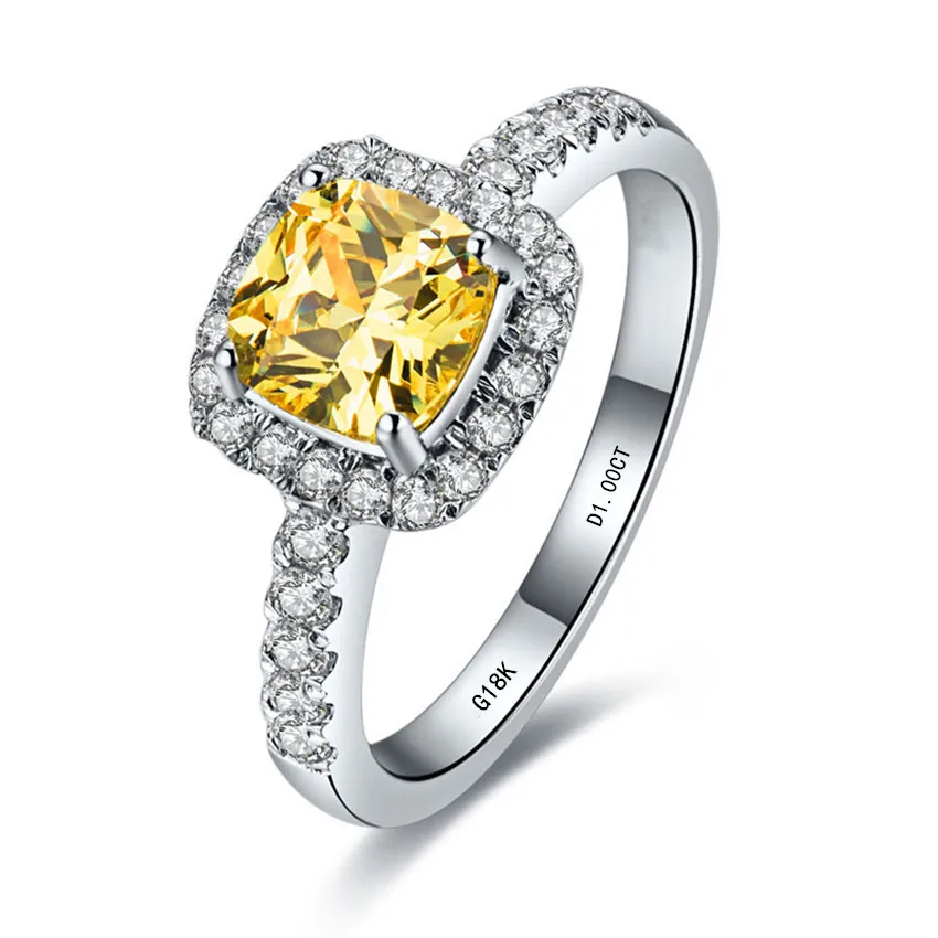 

Настоящее 18K Белое Золото 1Ct Желтая подушка алмазное обручальное кольцо для женщин AU750 высокое качество цветное каменное кольцо