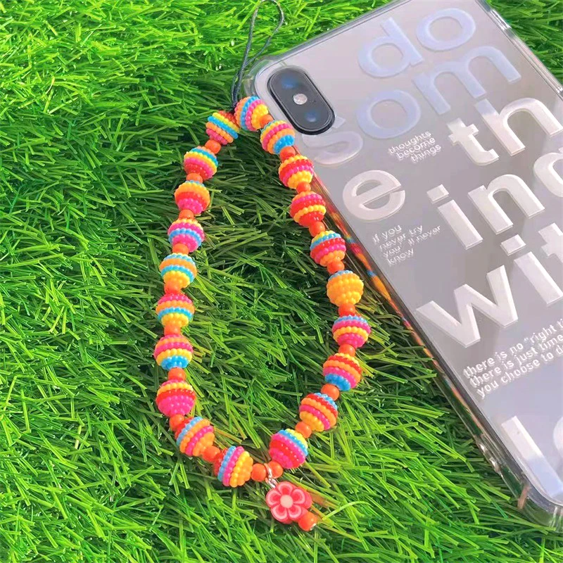 Colorful Ball Flower Key Chain Ladies Fashion Cute Romantic Vintage Keychain Charm Korea 90s Aesthetic Bag Phone Chain Gift New