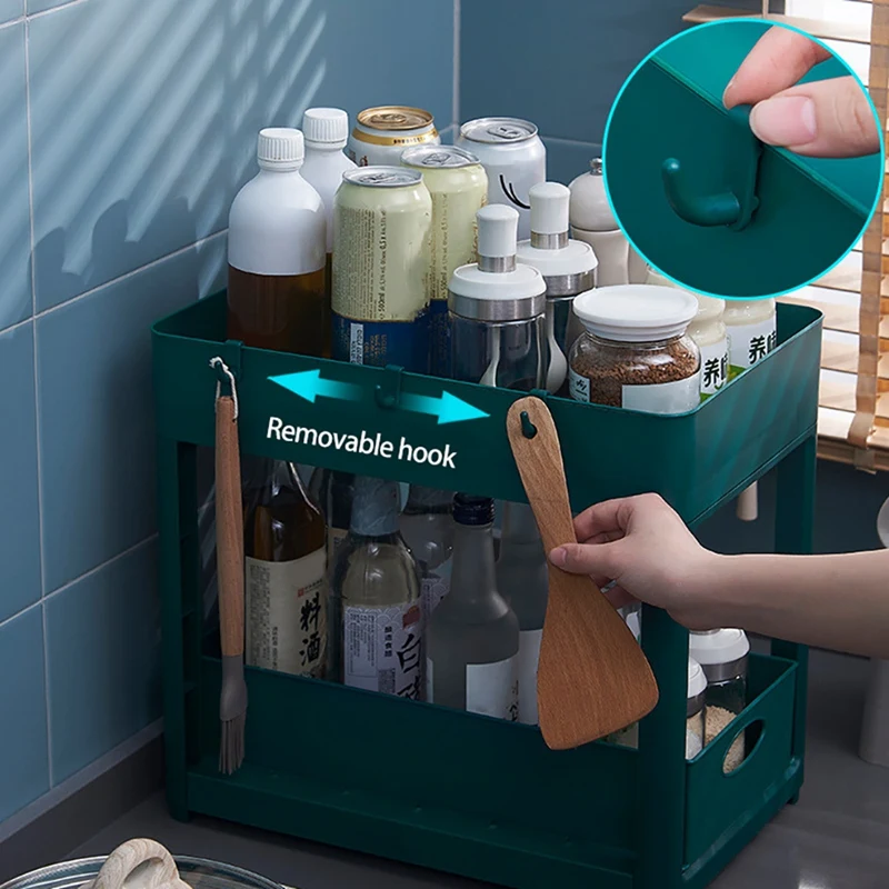 

2 Tier Cabinet Organizer Sliding Drawer Cupboard Under Counter Layered Storage Rack For Kitchen Countertop Organizer