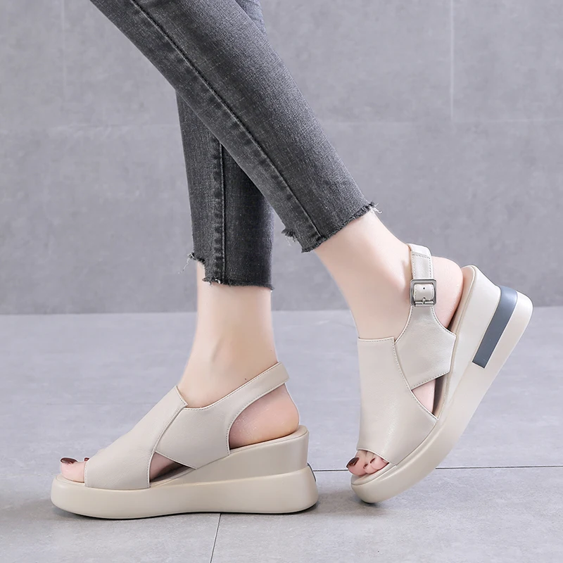 

Summer Wedge Shoes for Women Sandals Solid Color Open Toe High Heels Casual Ladies Buckle Strap Fashion Female Sandalias Mujer