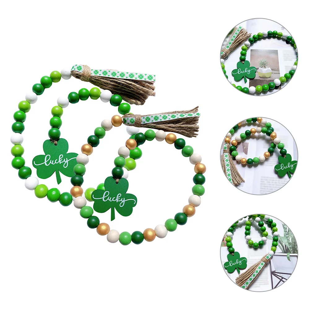 

2 Pcs Birthday Decoration for Girl Wood Bead Garland Wooden St Patrick's Decorations Tassel Kitchen Table