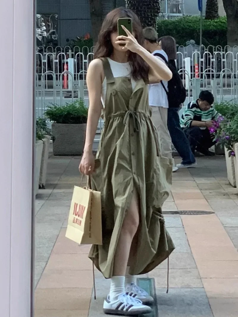 Женское винтажное платье на бретелях свободное Повседневное в японском стиле