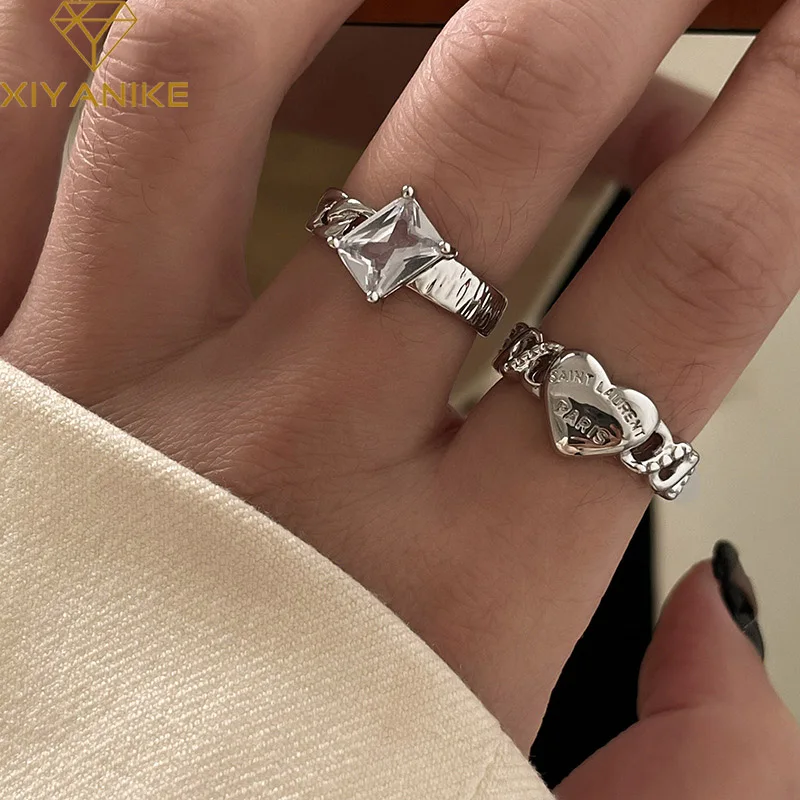 

XIYANIKE Delicate Heart Zircon Cuff Finger Rings For Women Girl Luxury Fashion New Jewelry Ladies Gift Party anillos mujer