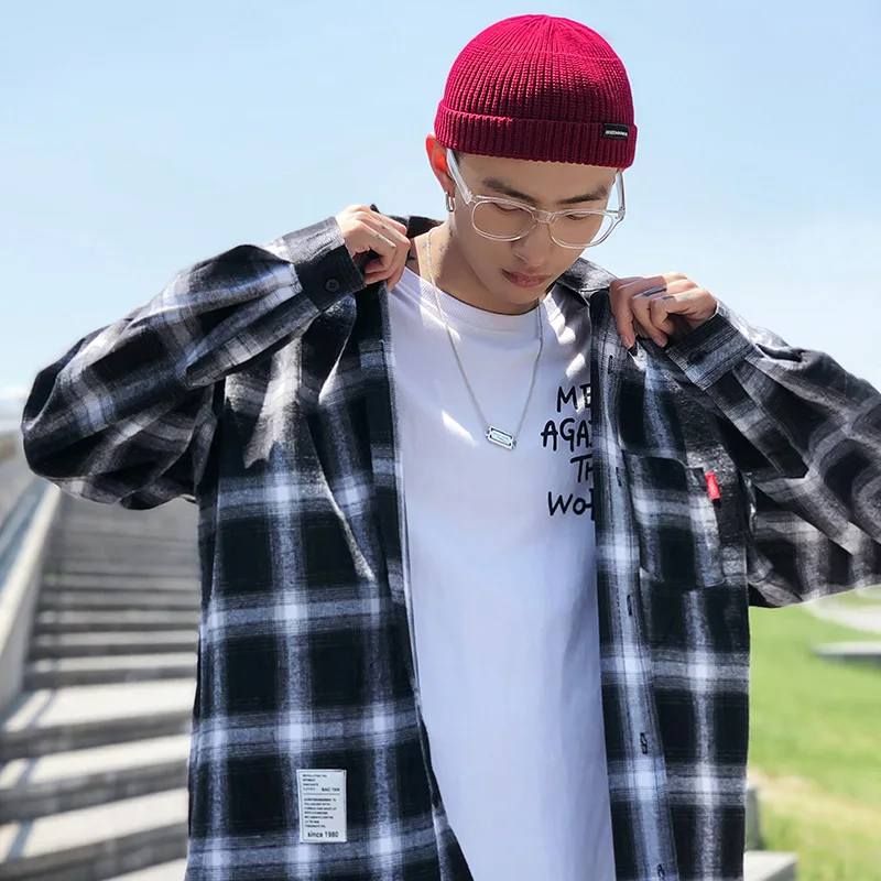 

2021 Autumn Winter High Quality Casual Flannel Men's Large Loose Retro Long Sleeve Shirt