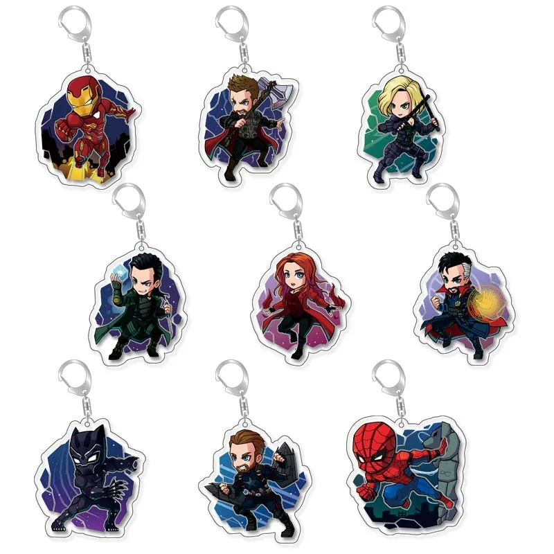 Superhero Black Panther Widow Spider Man Spiderman Doctor Strange Keychain Accessories Key Chain Backpack Acrylic Pendant Badge