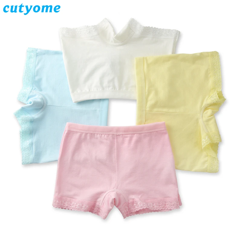 

Wholesale-5pcs/lot Cutyome Kids Girl Safety Shorts Panties Pure Cotton Solid Lace Boxers Underwear for Girls Boutique Underpants