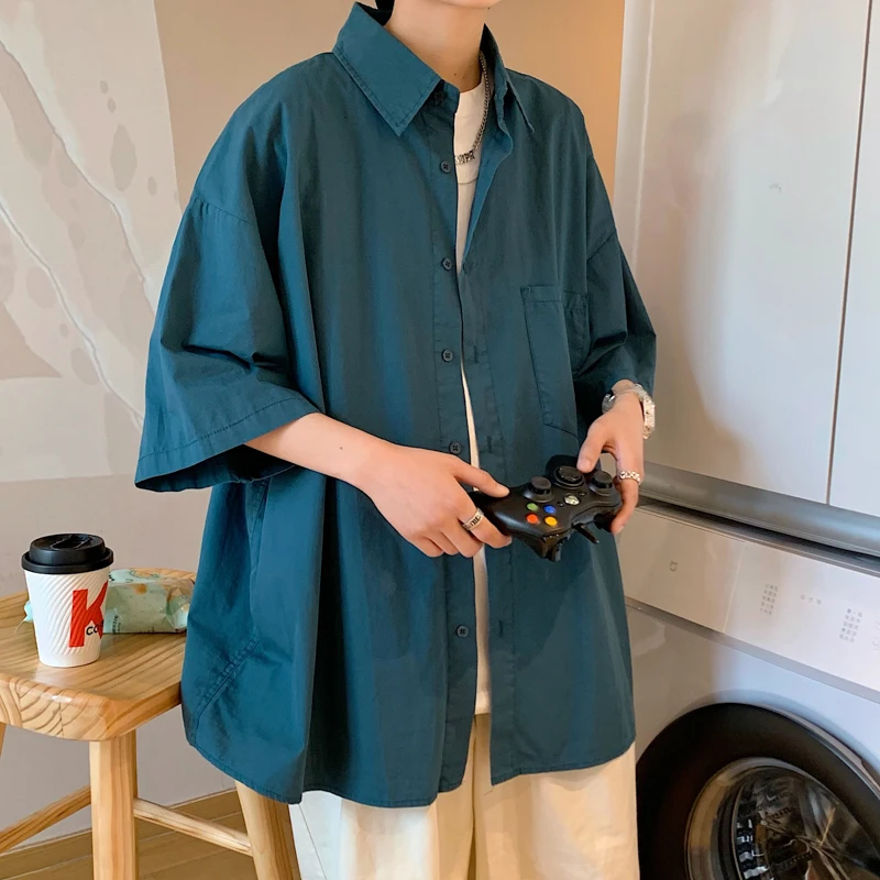 

Japanese Vintage Oversize Port Style Solid Short Sleeve Shirt Work Shirt