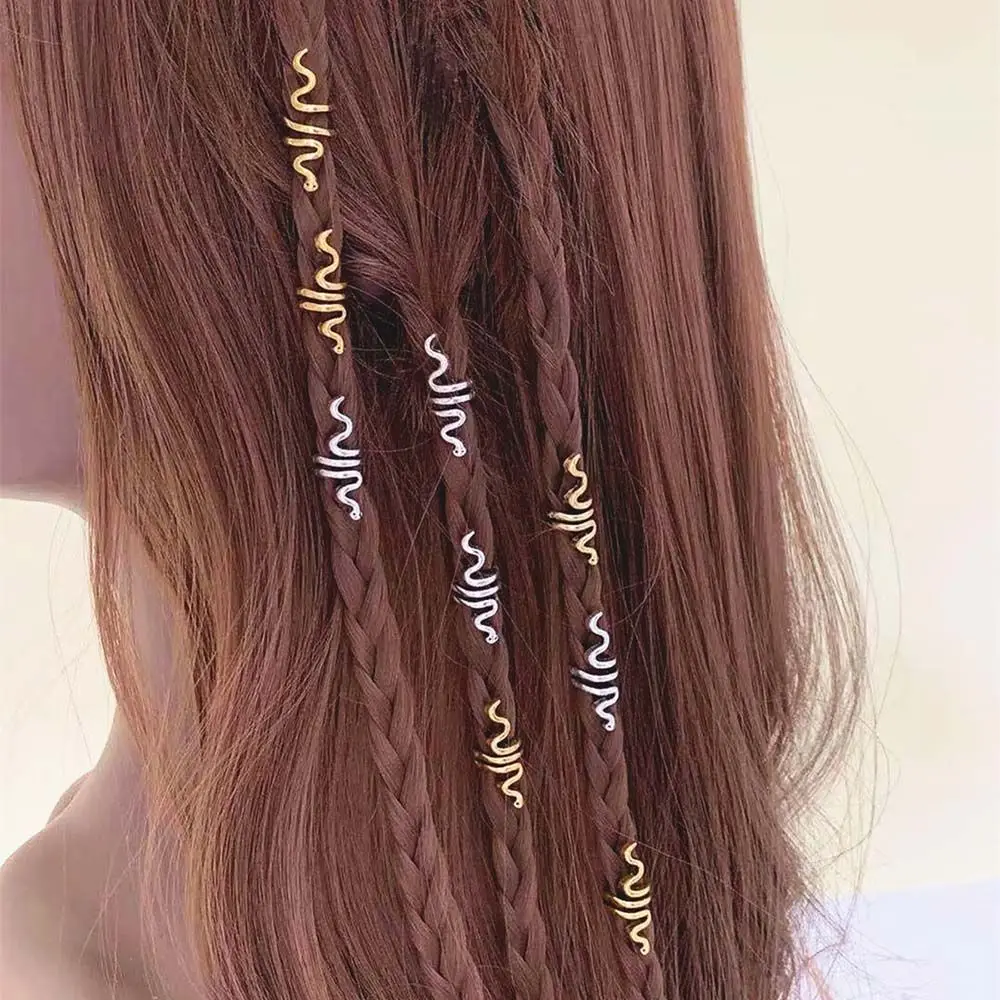 9/10Pcs Vintage Snake Dreadlock Beads for Braids African Cool Personality Braided Delicate Rose Gold Hair Rings Wig Accessorie