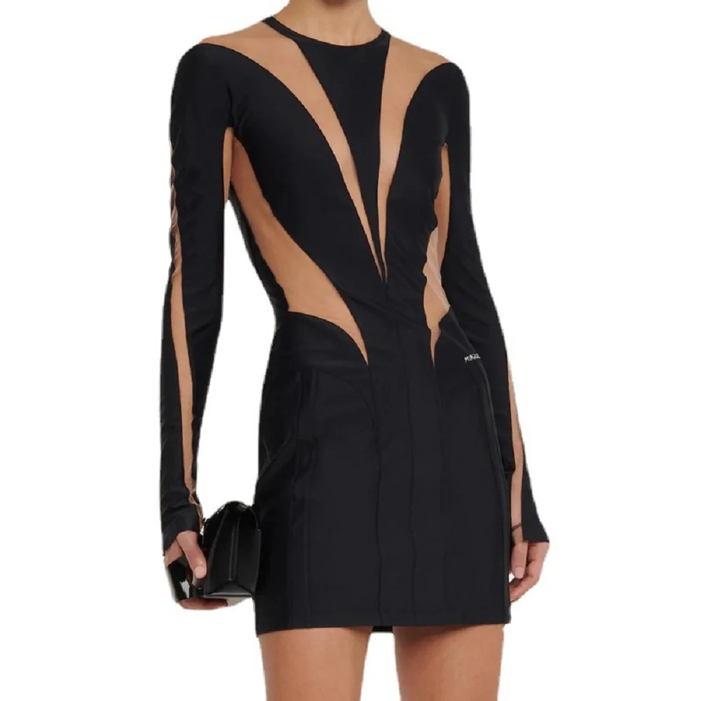 

2023 Summer Women's Logo Mesh Patchwork See-through Corset Elegant Women's Dress y2k Dress New High Quality Sexy Dress bra traf